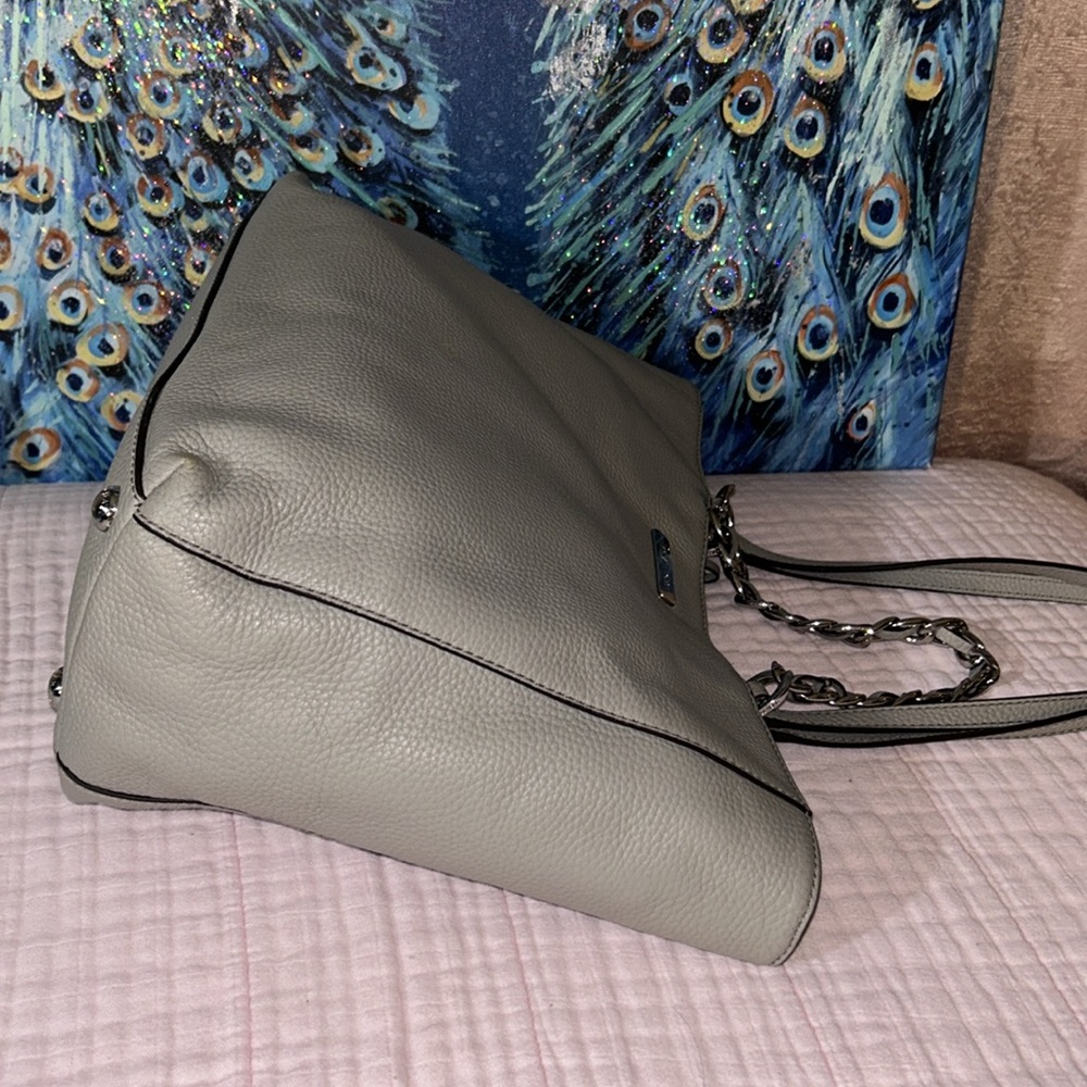 Michael Kors Pebbled Leather Gray With Silver Chain Harper Tote Bag - Picture 7 of 16